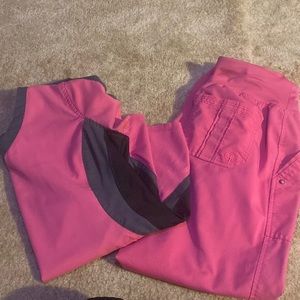XS pink and gray scrub set